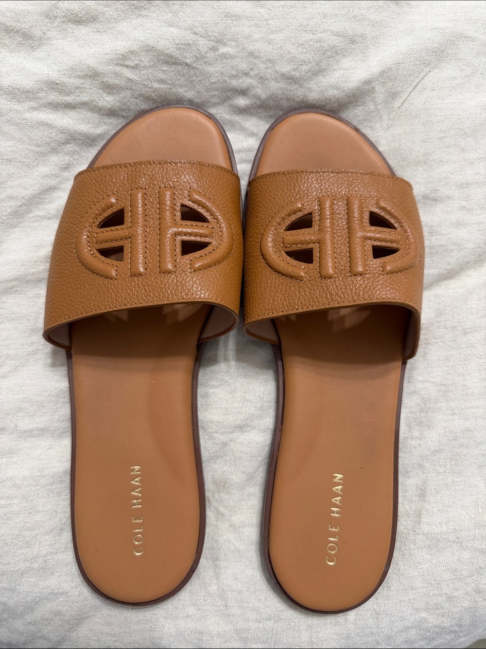 Cole Haan Cognac Leather Slide Sandals
